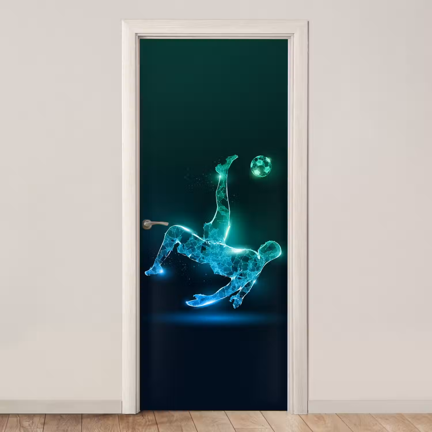 Voetbal - Voetballer - Jongen - Zwart deurposter klein -3d_beige