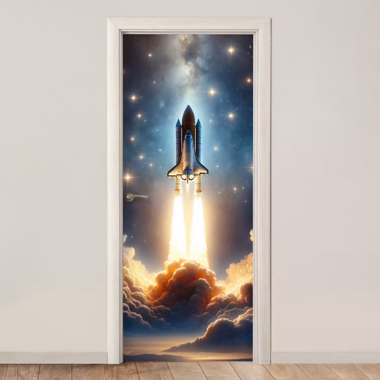 Ruimtevaart - Raket - Space - Sterren deurposter klein -3d_beige