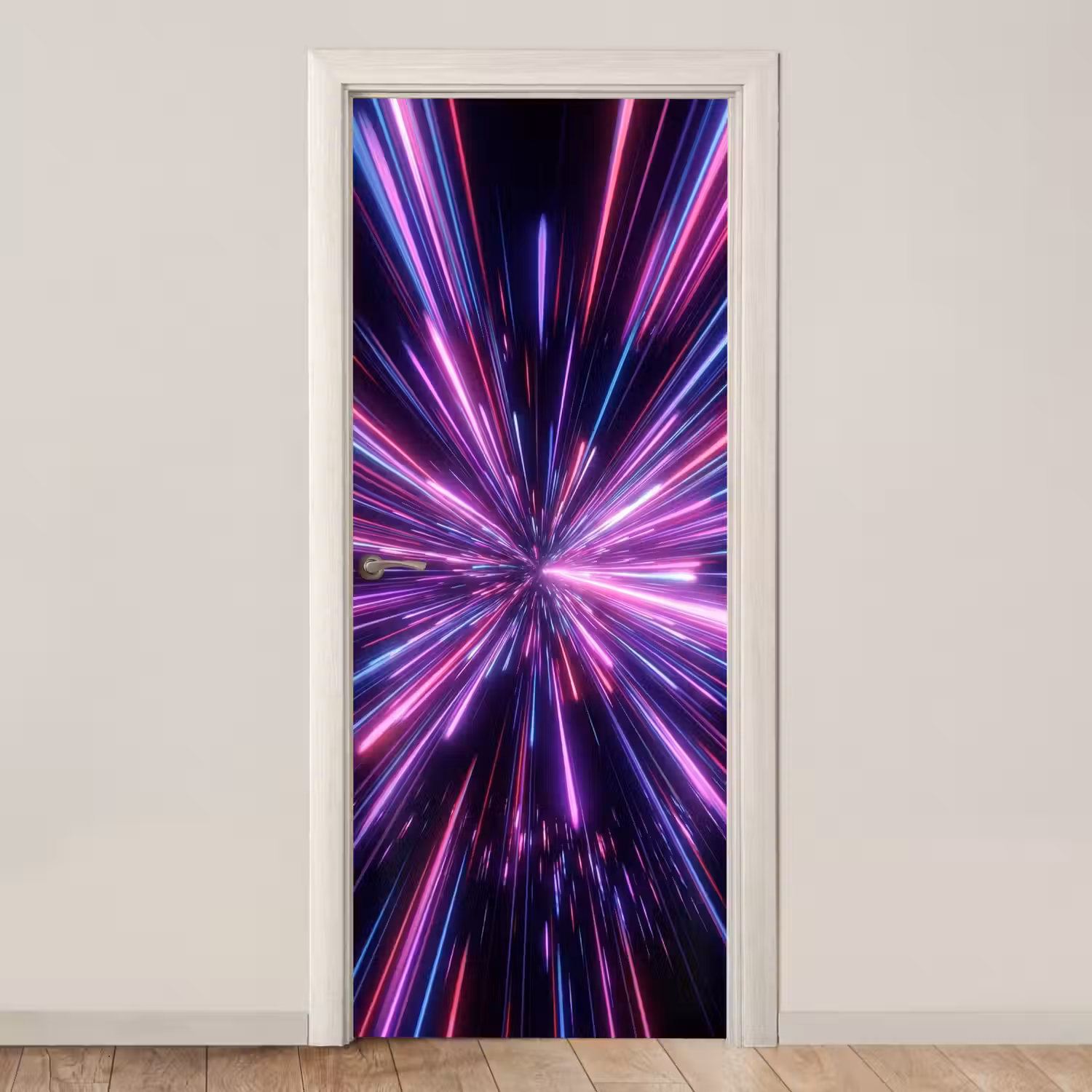 Lichtsnelheid - Ruimte - Roze - Paars deurposter klein -3d_beige