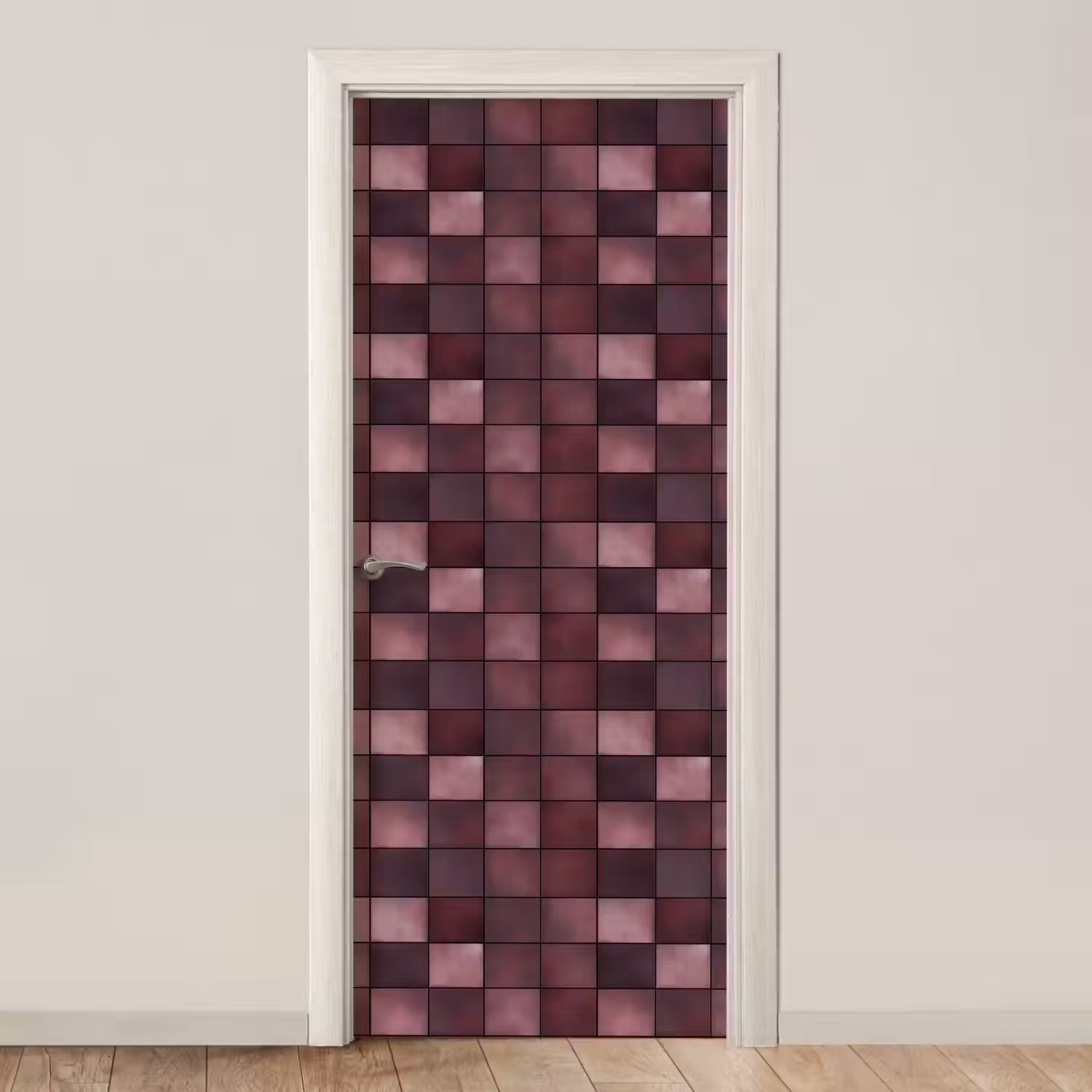 Vierkant - Tegel - Patroon - Paars deurposter klein 289 -3d_beige