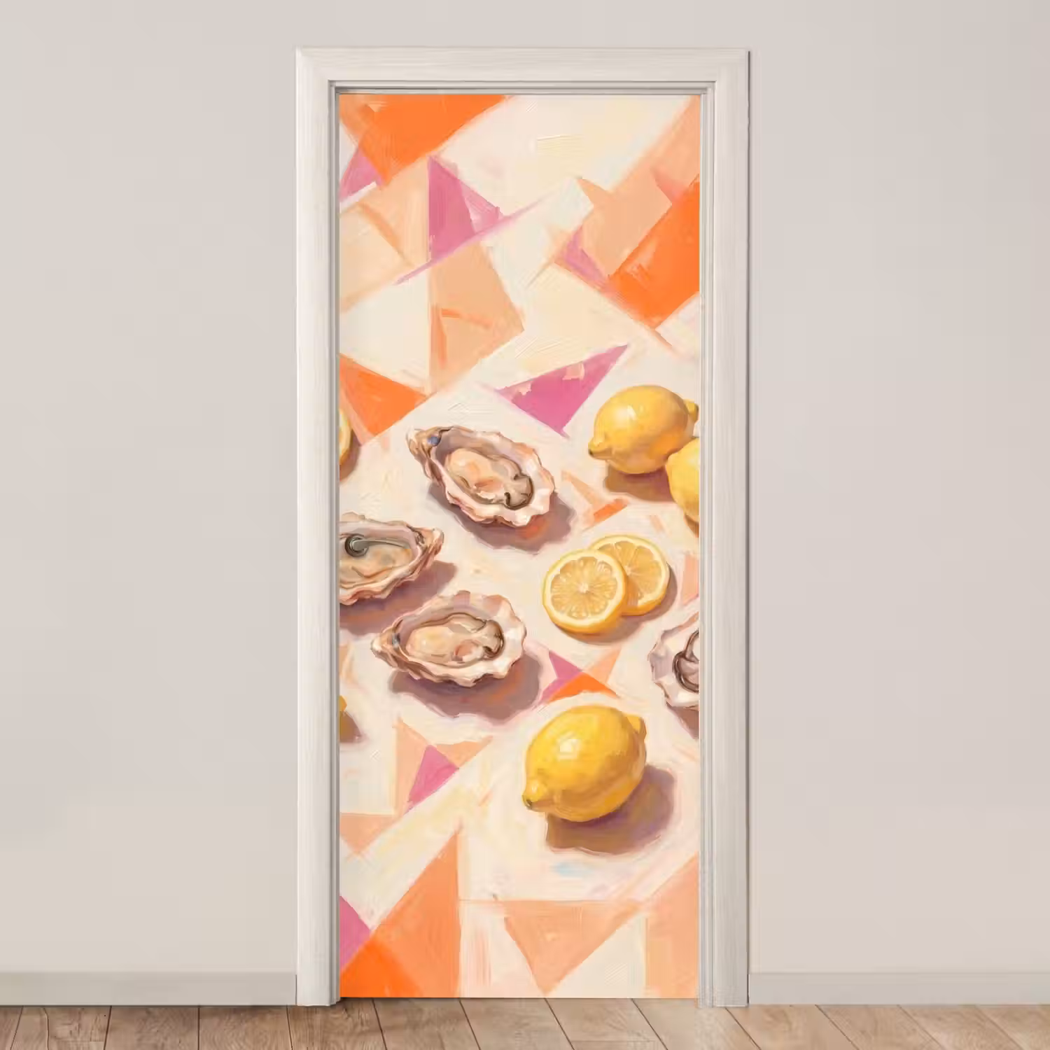 Stilleven - Citroenen - Oesters - Abstract - Oranje deurposter klein -3d_beige