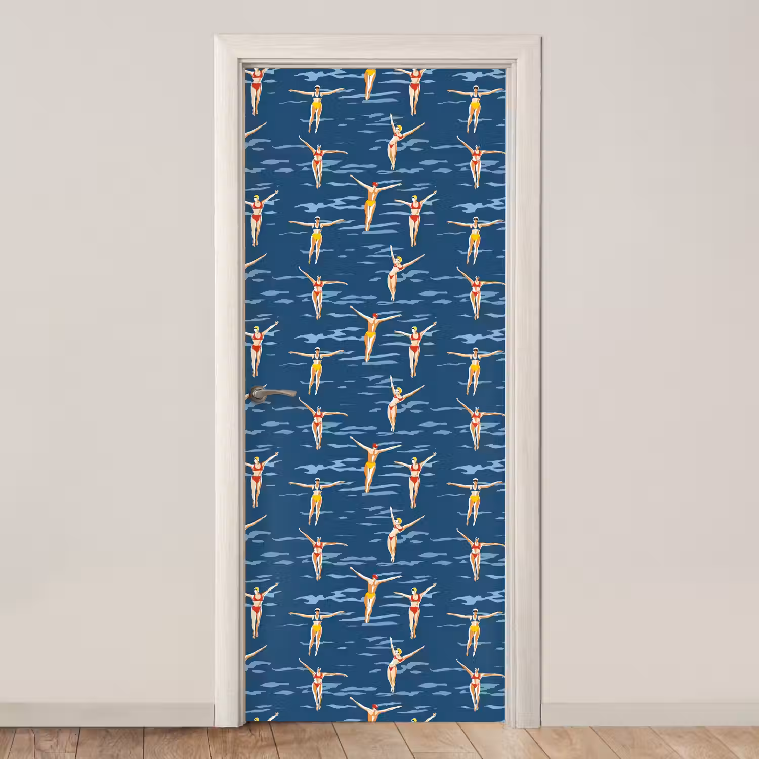 Zwemsters- Retro - Blauw deurposter klein 289 -3d_beige