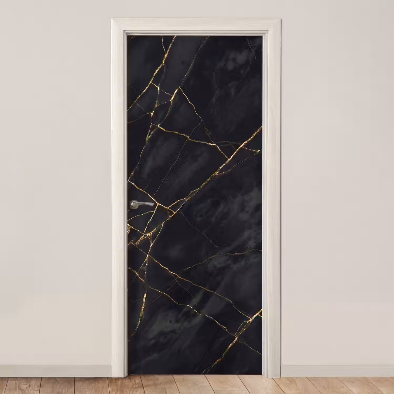 Textuur - Gouden lijnen - Abstract - Modern - Zwart deurposter klein -3d_beige