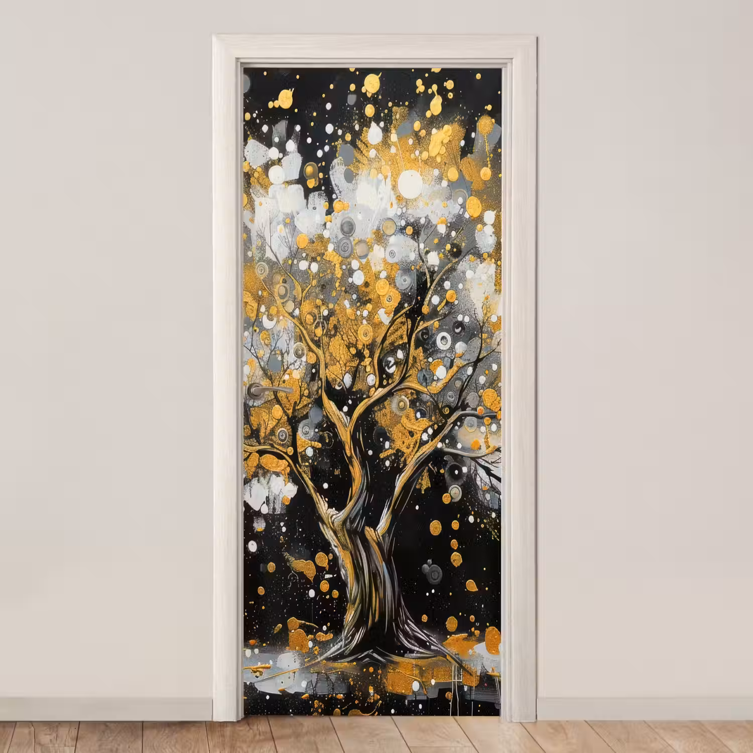 Boom - Zwart - Goud - Wit - Modern deurposter klein -3d_beige