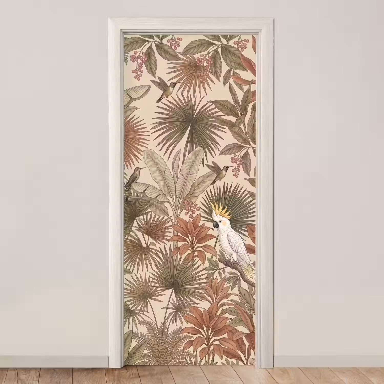 Tropisch - Vogels - Beige deurposter klein -3d_beige