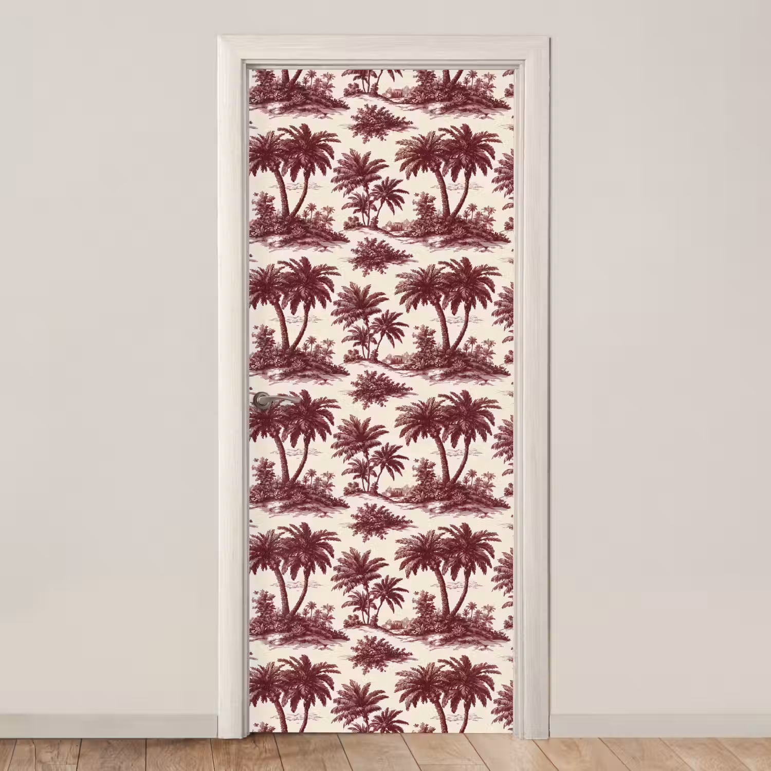 Tropisch - Geometrisch - Bordeauxrood deurposter klein 289 -3d_beige