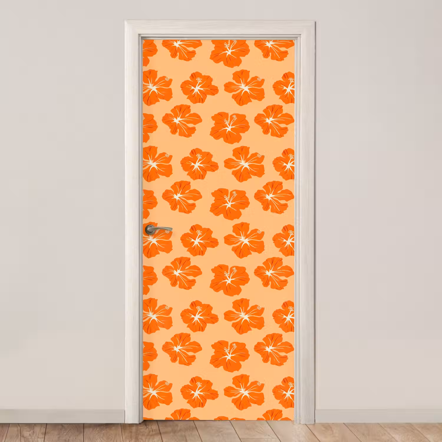 Tropisch - Hibiscus - Oranje deurposter klein 289 -3d_beige