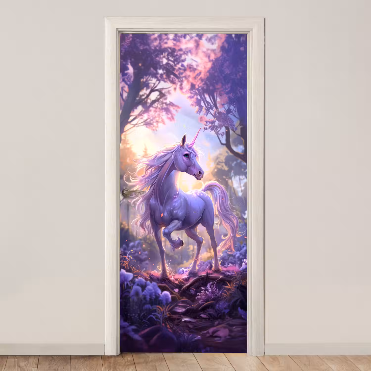 Eenhoorn - Paars - Sprookje - Fantasy dier deurposter klein -3d_beige