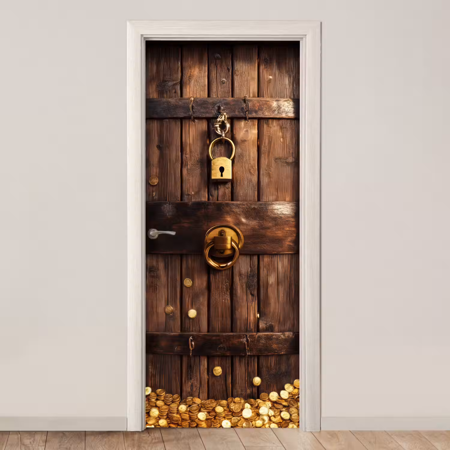 Kluisdeur - Goud - Geld - Hout deurposter klein -3d_beige