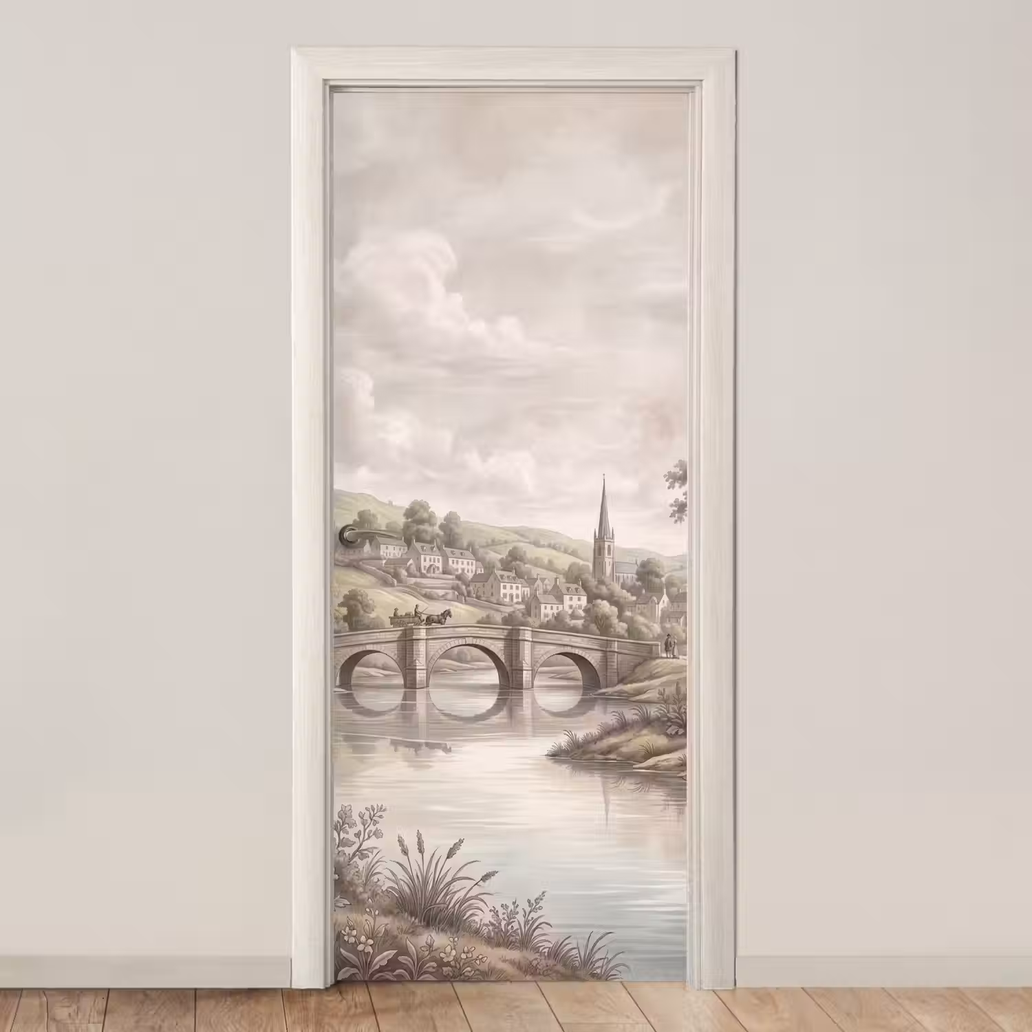 Dorp - Brug - Uitzicht - Groen deurposter klein -3d_beige