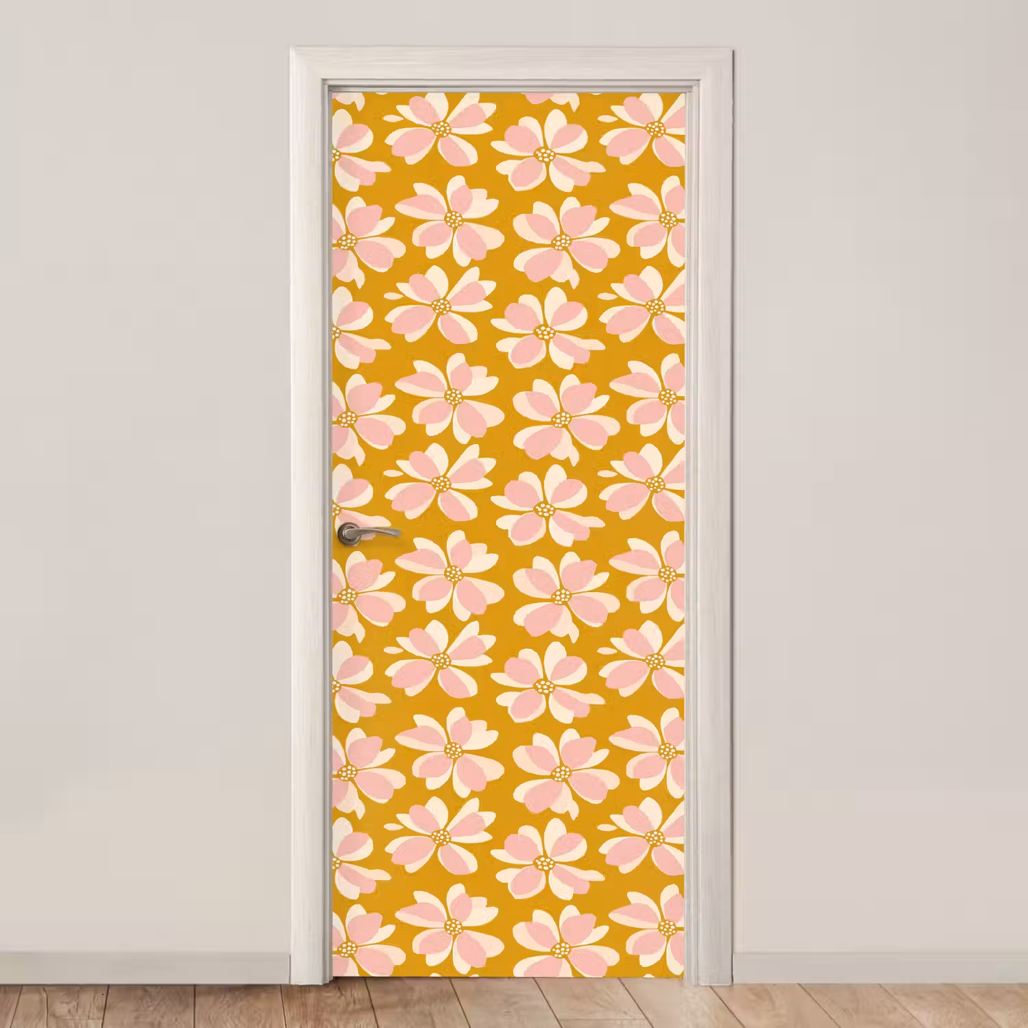 Vintage - Bloemen - Okergeel deurposter klein 289 -3d_beige