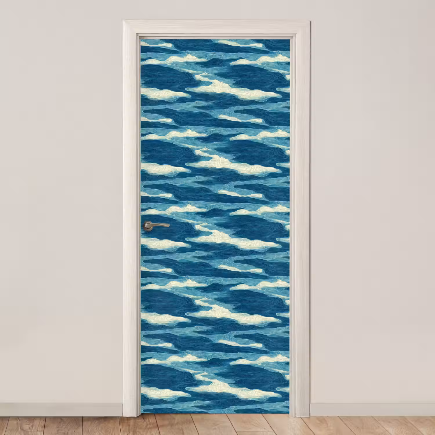 Golven - Abstract - Patroon - Blauw - Wit deurposter klein 289 -3d_beige