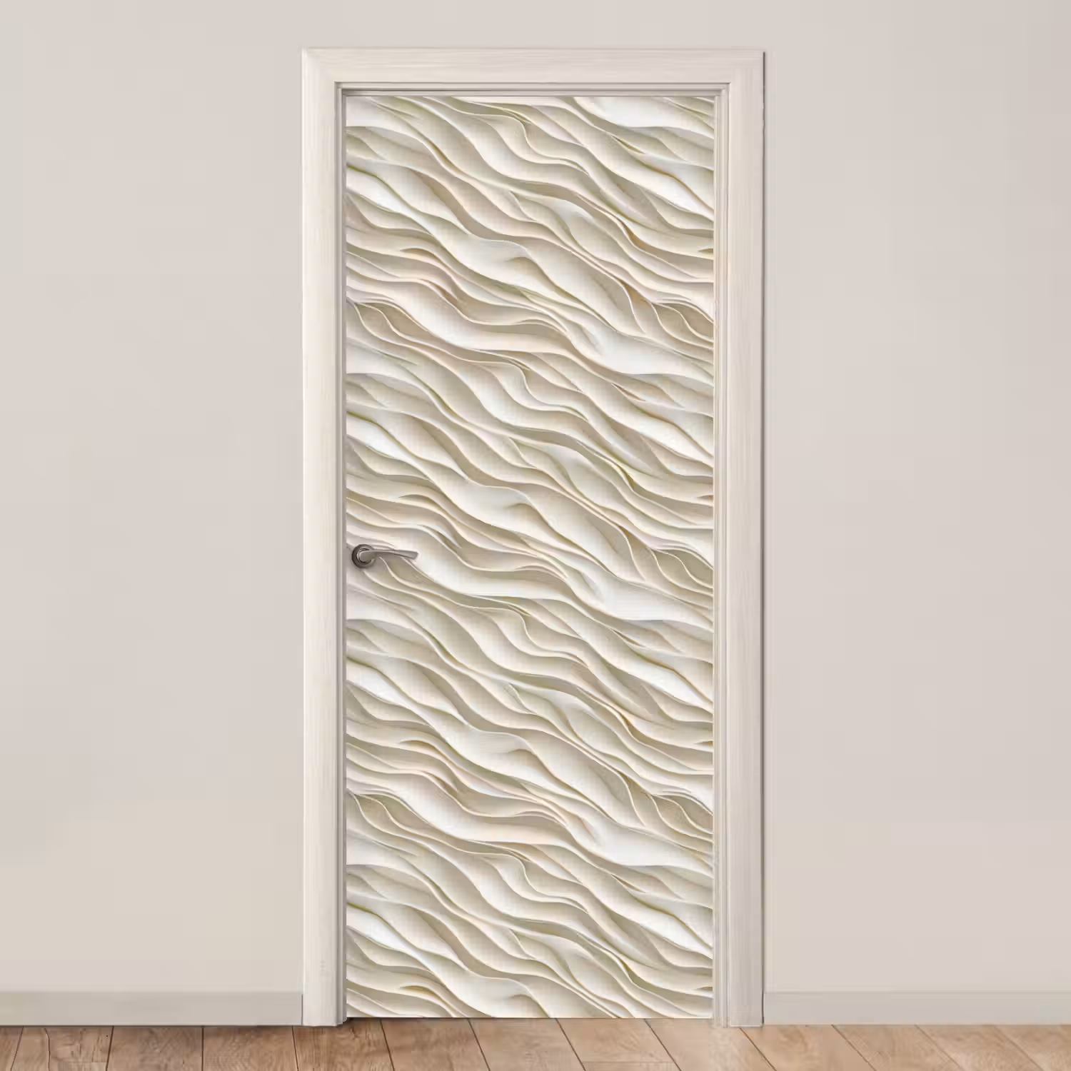 Golven - Wit - Minimalistisch deurposter klein 289 -3d_beige
