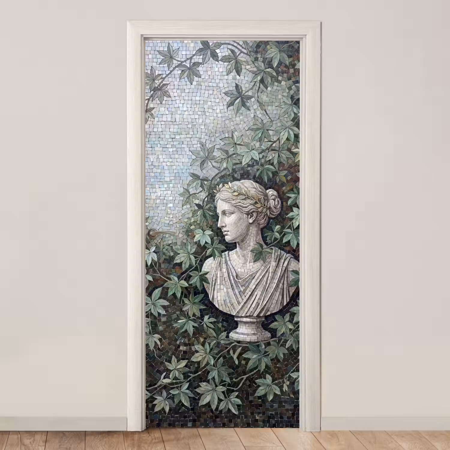 Vrouw - Klassiek - Mozaiëk - Natuur - Groen deurposter klein -3d_beige