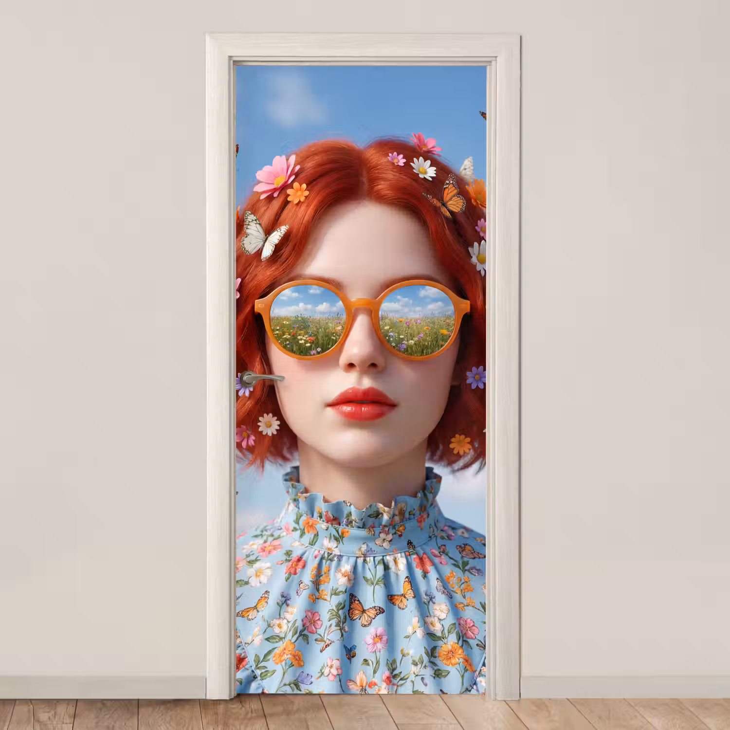Vrouw - Bloemen - Zomer - Portret - Kleurrijk deurposter klein -3d_beige