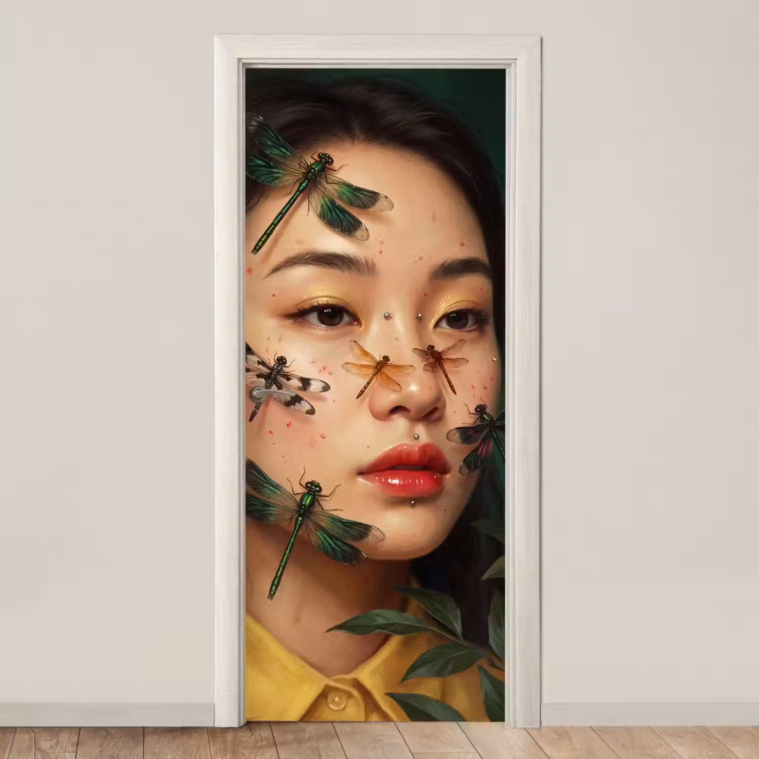 Vrouw - Insecten - Natuur - Portret - Groen deurposter klein -3d_beige