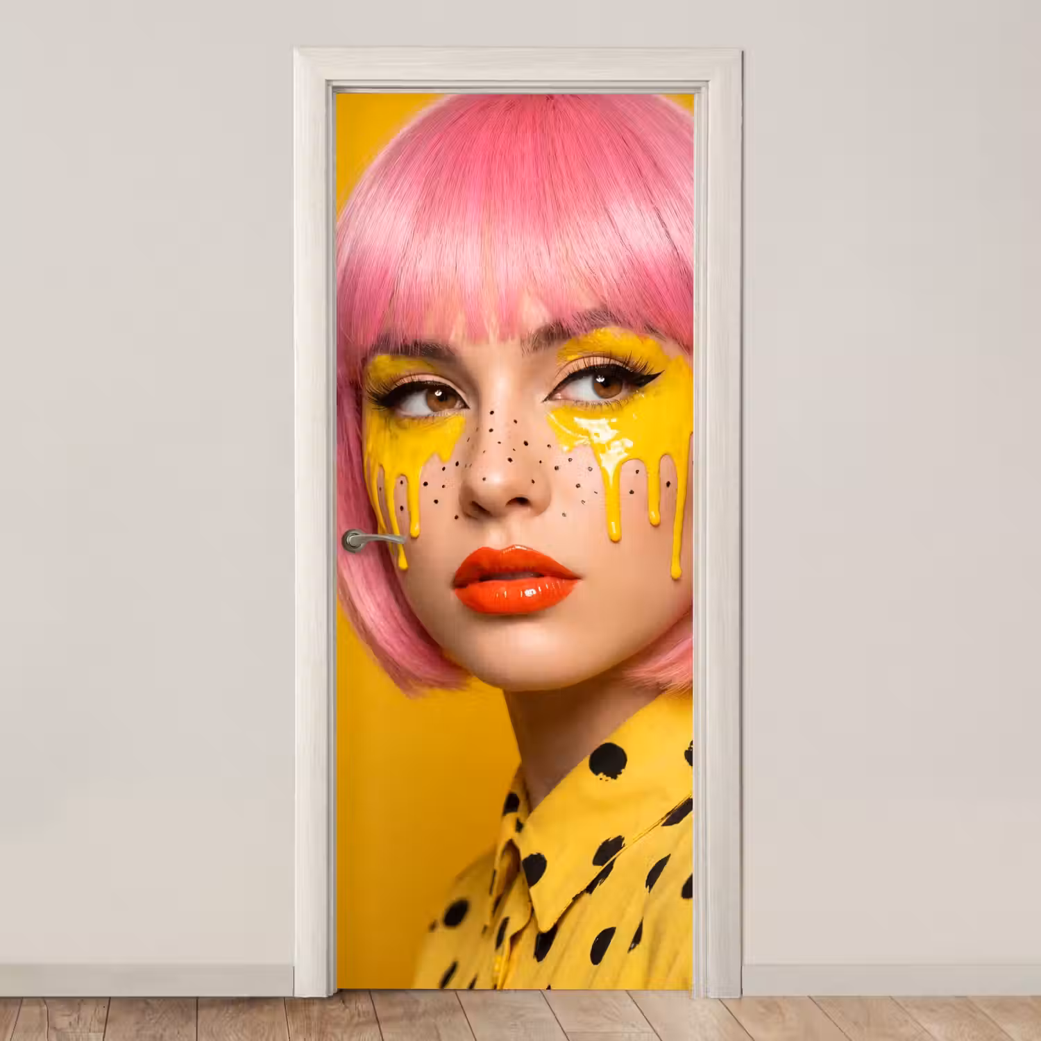 Vrouw - Portret - Abstract - Kleurrijk - Geel deurposter klein -3d_beige