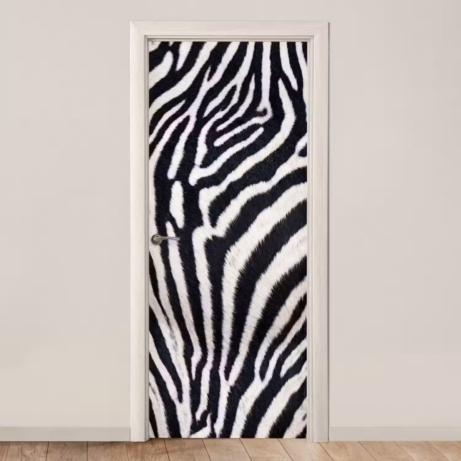 Zebra - Vacht - Klassiek - Zwart - Wit deurposter klein -3d_beige