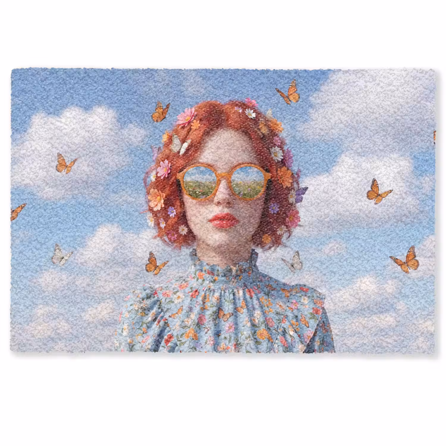 Vrouw - Bloemen - Zomer - Portret - Kleurrijk Deurmat klein -zkaufland3d