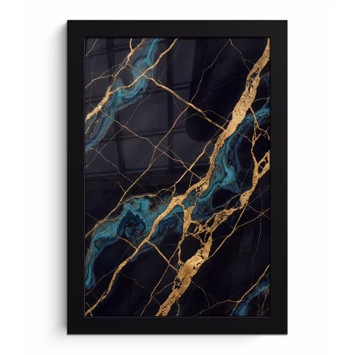 Abstract - Gouden lijnen - Kunst - Modern - Zwart fotolijst zwart zonder passe partout klein -3d