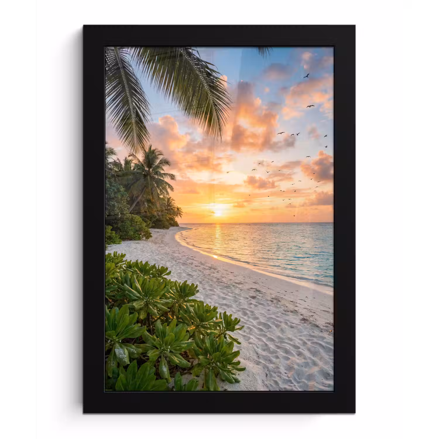 Strand - Zonsondergang - Palmbomen - Tropisch - Natuur fotolijst zwart zonder passe partout klein -3d