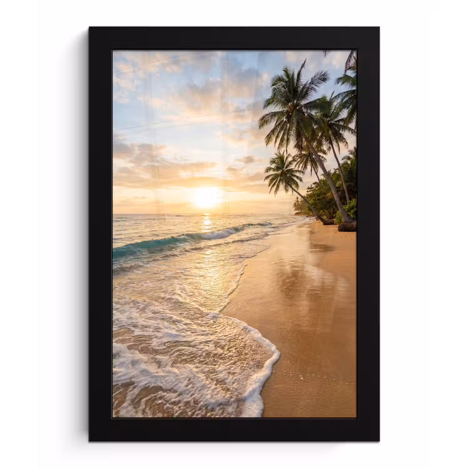 Strand - Zonsondergang - Tropisch - Natuur - Goud fotolijst zwart zonder passe partout klein -3d
