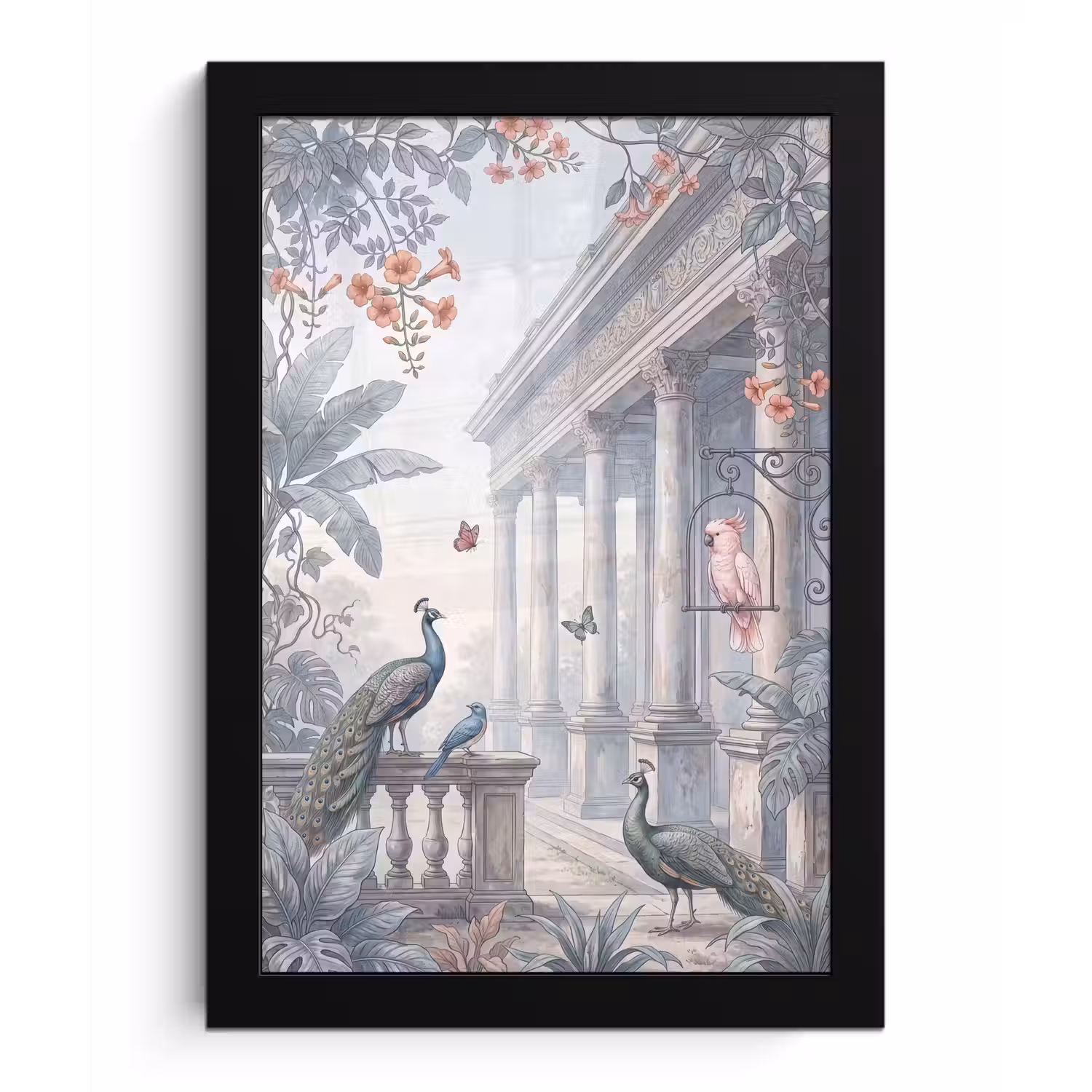 Vogel - Pauw - Architectuur - Klassiek - Groen fotolijst zwart zonder passe partout klein -3d