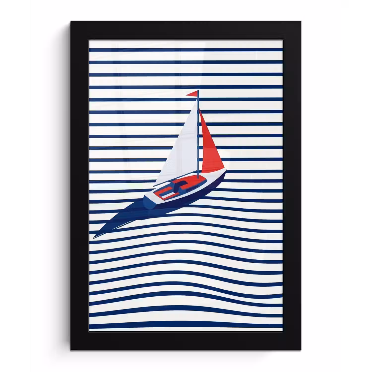 Boot - Water - Abstract - Blauw fotolijst zwart zonder passe partout klein -3d