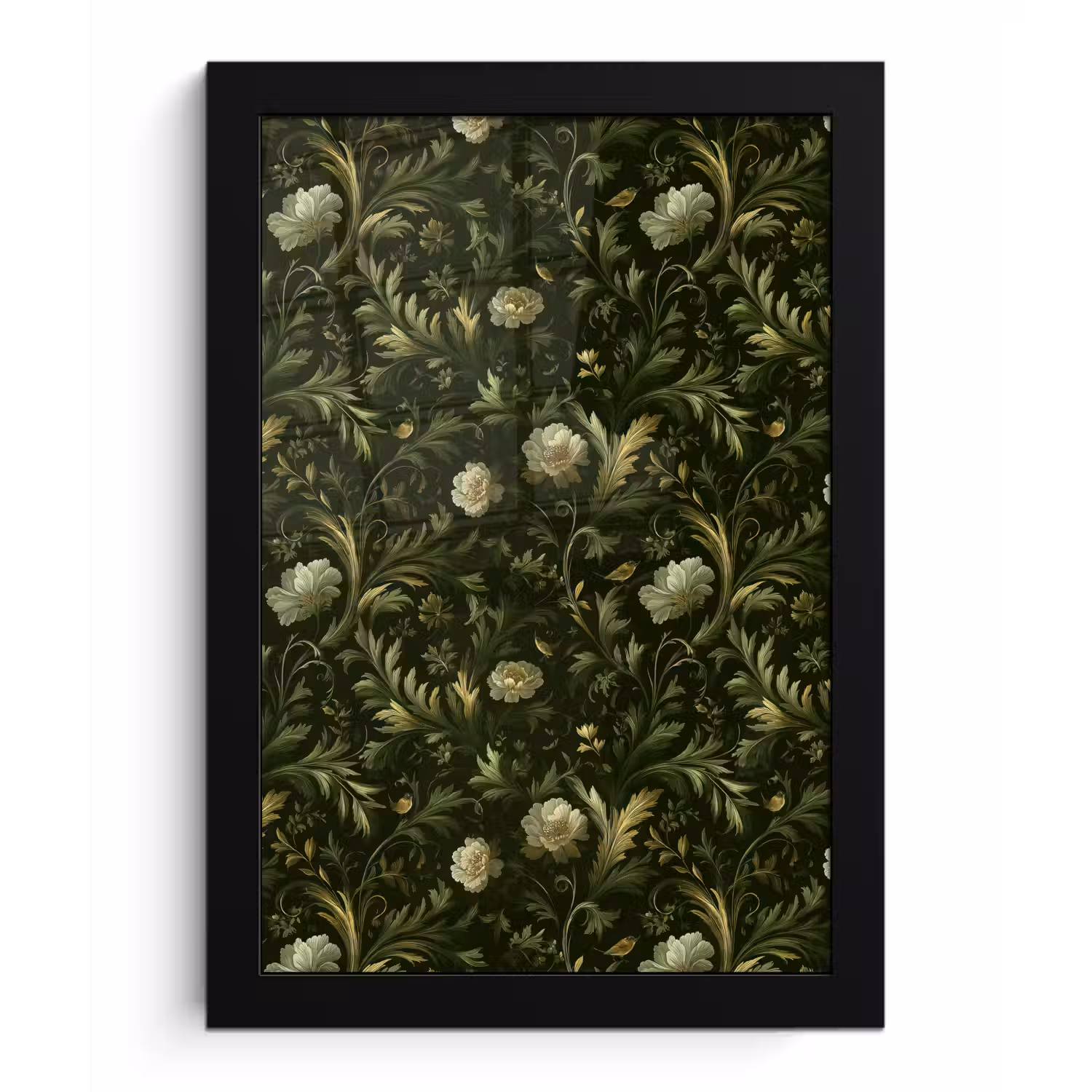 Botanisch - Naadloos - Bloemen fotolijst zwart zonder passe partout klein 224 -3d