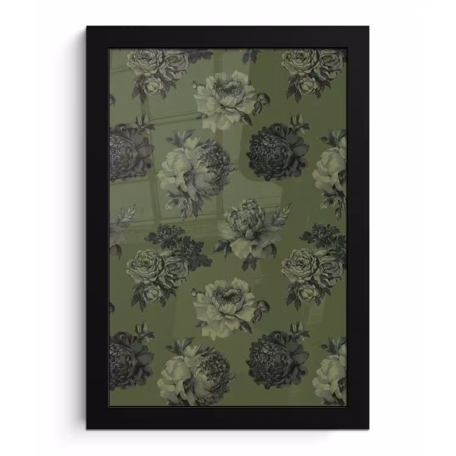 Klassiek - botanisch - olijfgroen - bloemen fotolijst zwart zonder passe partout klein 224 -3d