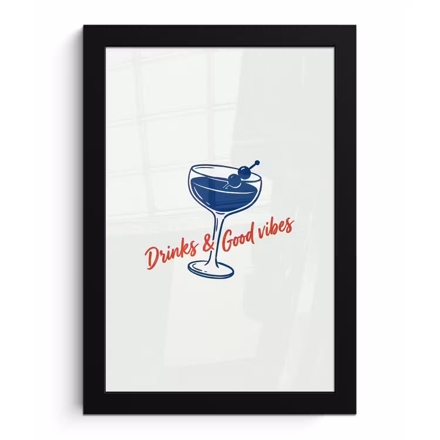 Cocktail - Glas - Illustratie - Blauw - Wit fotolijst zwart zonder passe partout klein -3d