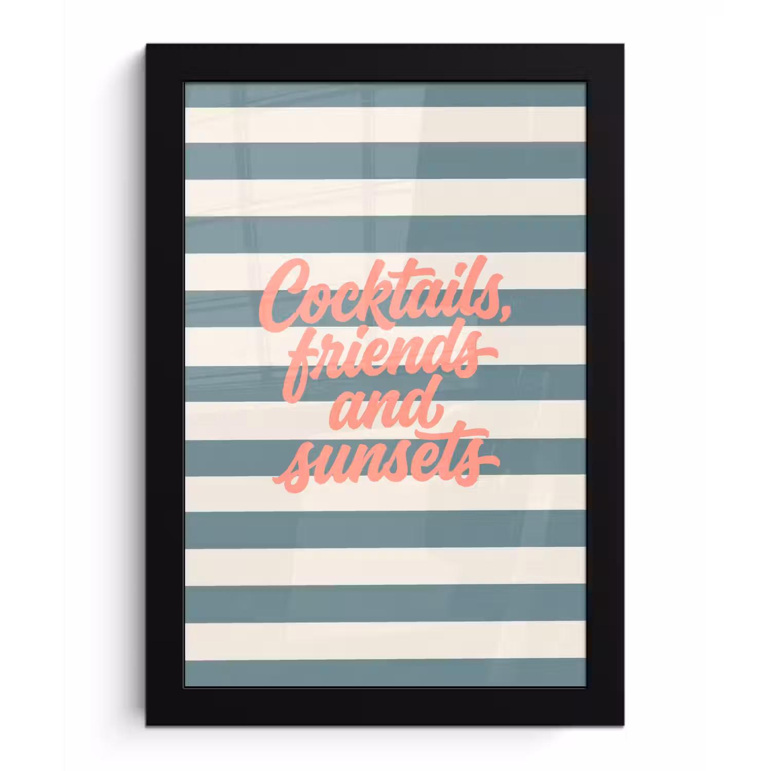 Cocktails - Strepen - Blauw - Koraal fotolijst zwart zonder passe partout klein -3d