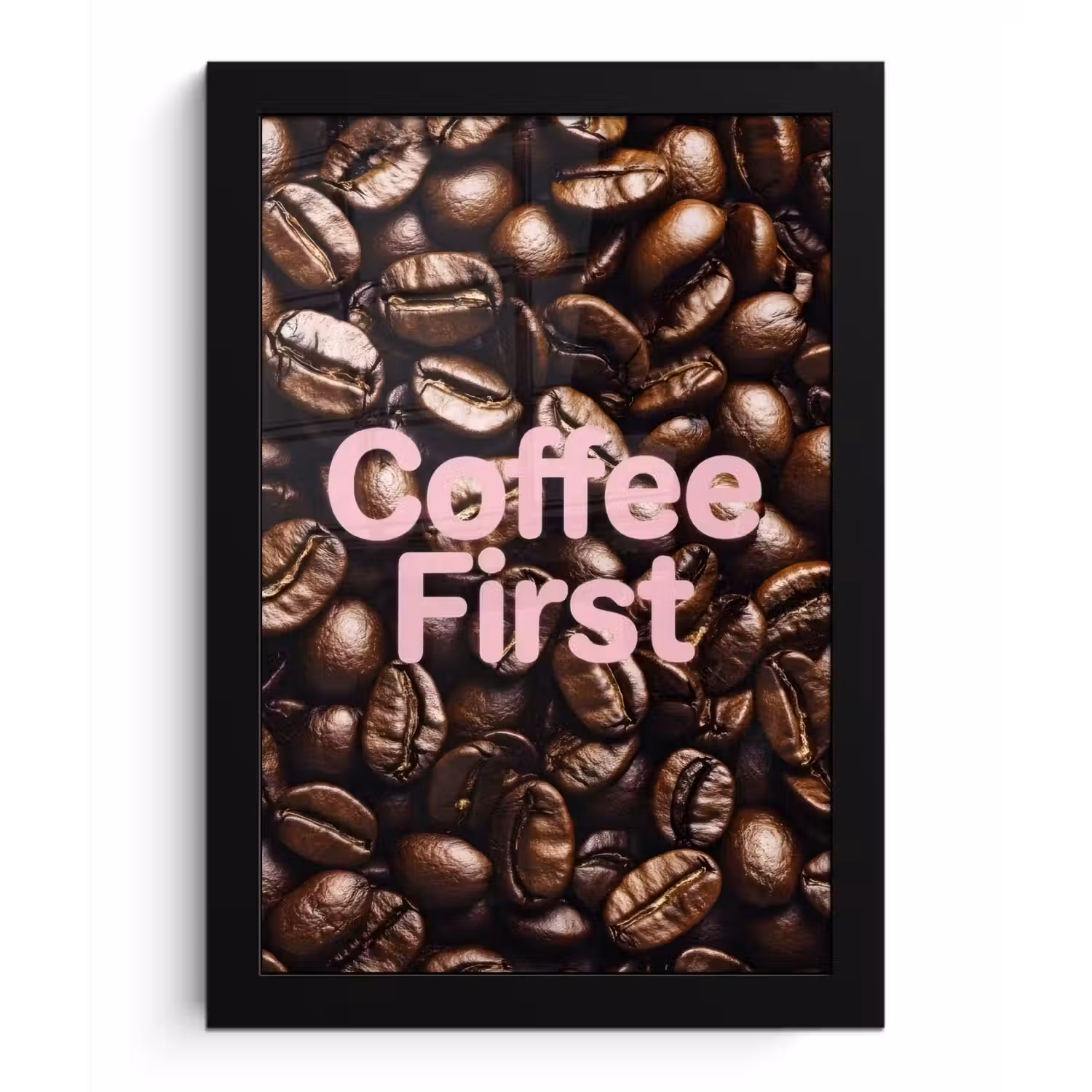 Coffee First - Koffiebonen - Roze fotolijst zwart zonder passe partout klein -3d