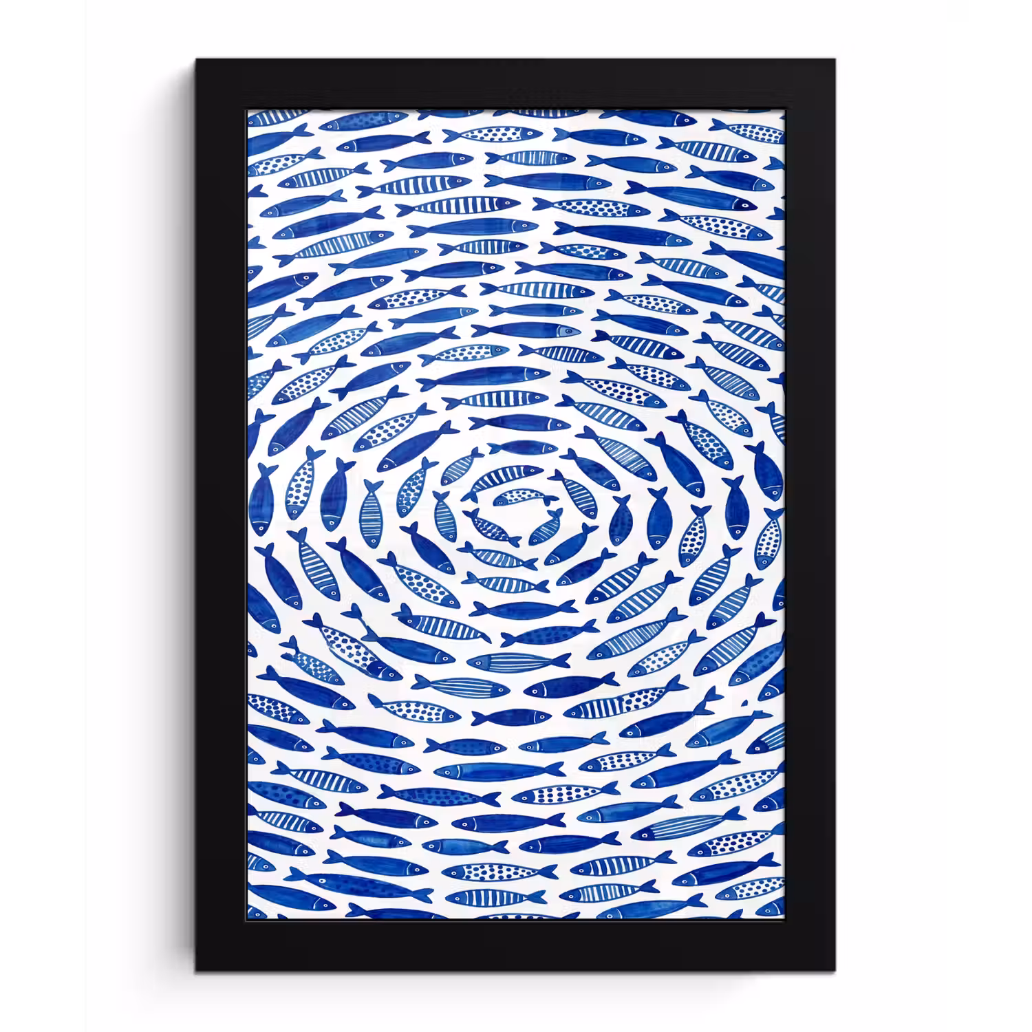 Vis - Patroon - Onderwater - Abstract - Blauw fotolijst zwart zonder passe partout klein -3d