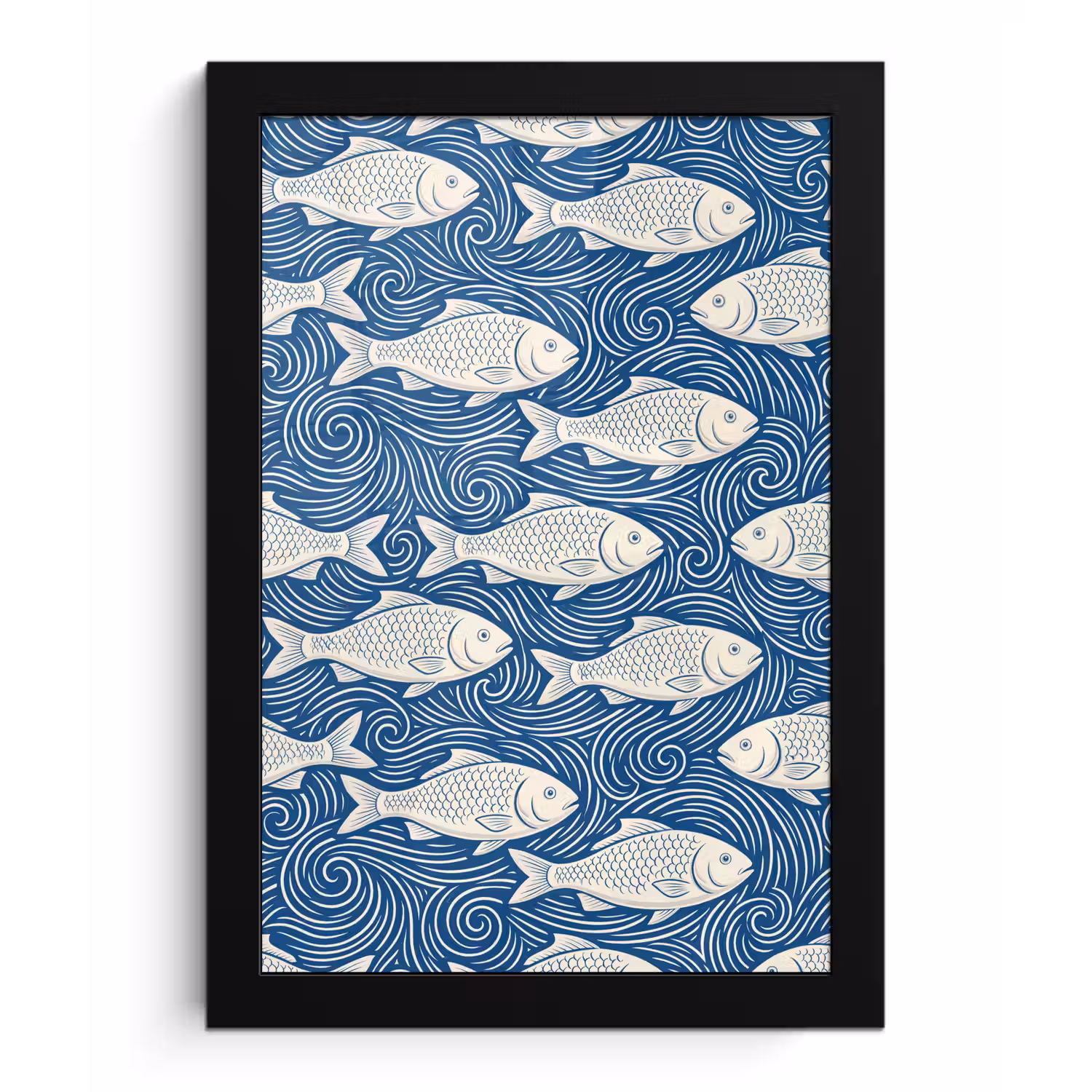 Vis - Water - Patroon - Grafisch - Blauw fotolijst zwart zonder passe partout klein -3d
