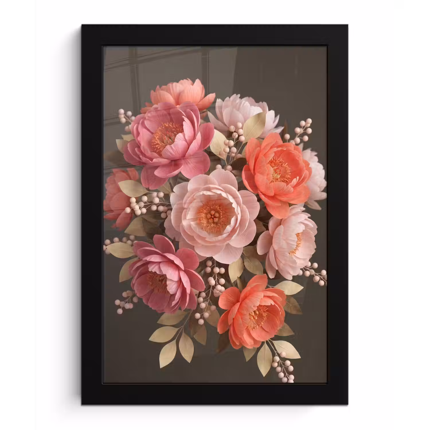 Bloemen - Bloesem - Zacht - Koraal - Decoratie fotolijst zwart zonder passe partout klein -3d