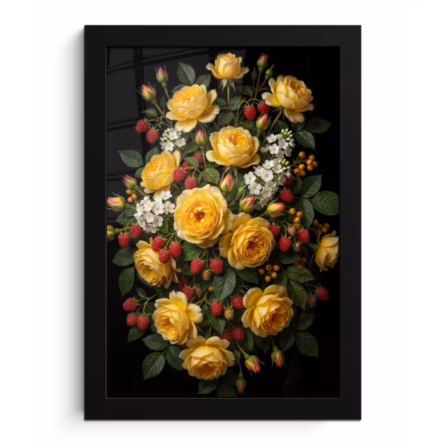 Bloemen - Boeket - Natuur - Klassiek - Geel fotolijst zwart zonder passe partout klein -3d