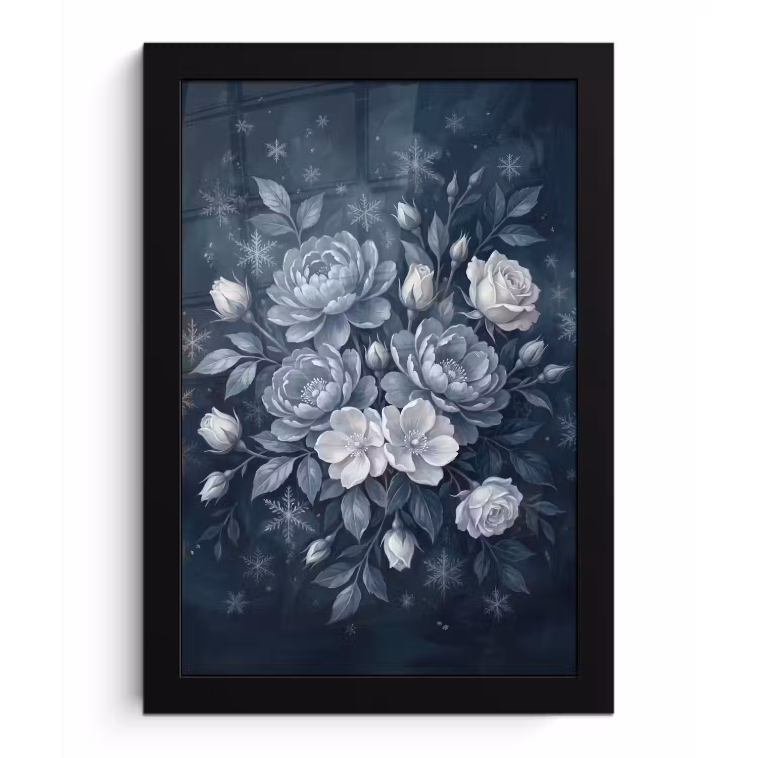 Bloemen - Boeket - Winter - Abstract - Blauw fotolijst zwart zonder passe partout klein -3d