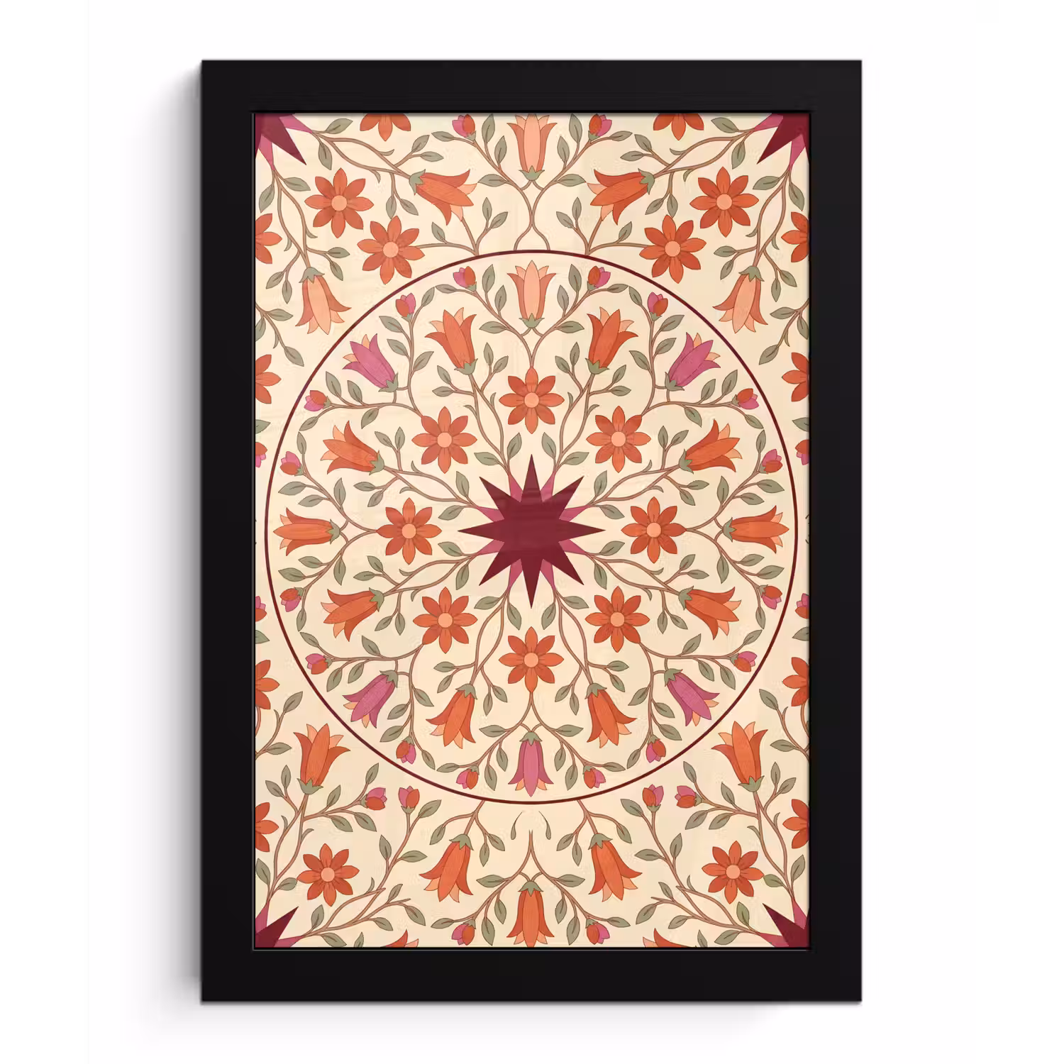 Bloemen - Mandala - Decoratief - Rood fotolijst zwart zonder passe partout klein -3d