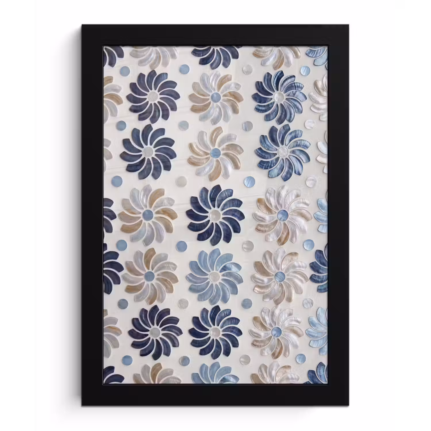 Bloemen - Parelmoer - Abstract - Patroon - Blauw fotolijst zwart zonder passe partout klein -3d