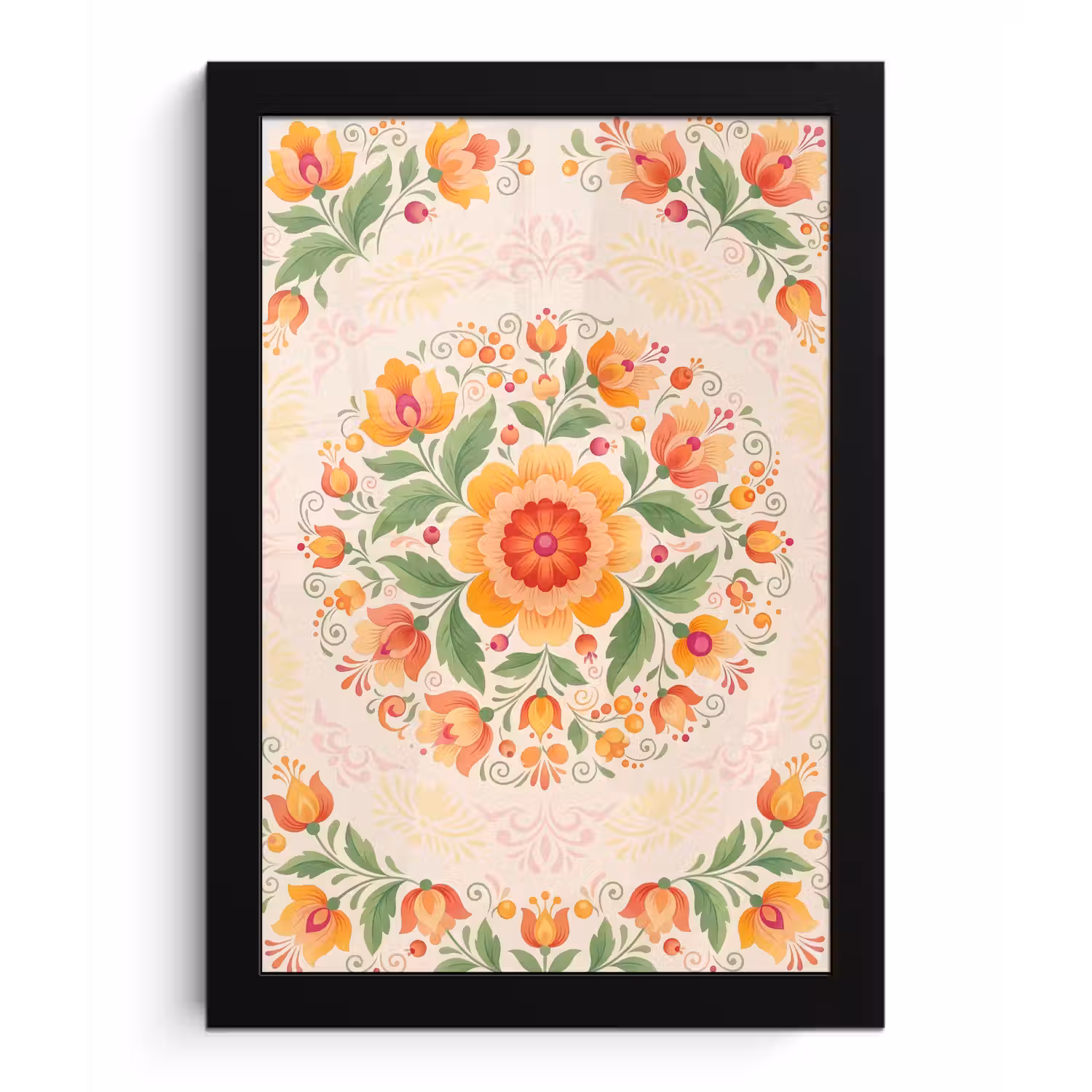 Bloemen - Patroon - Decoratief - Oranje fotolijst zwart zonder passe partout klein -3d