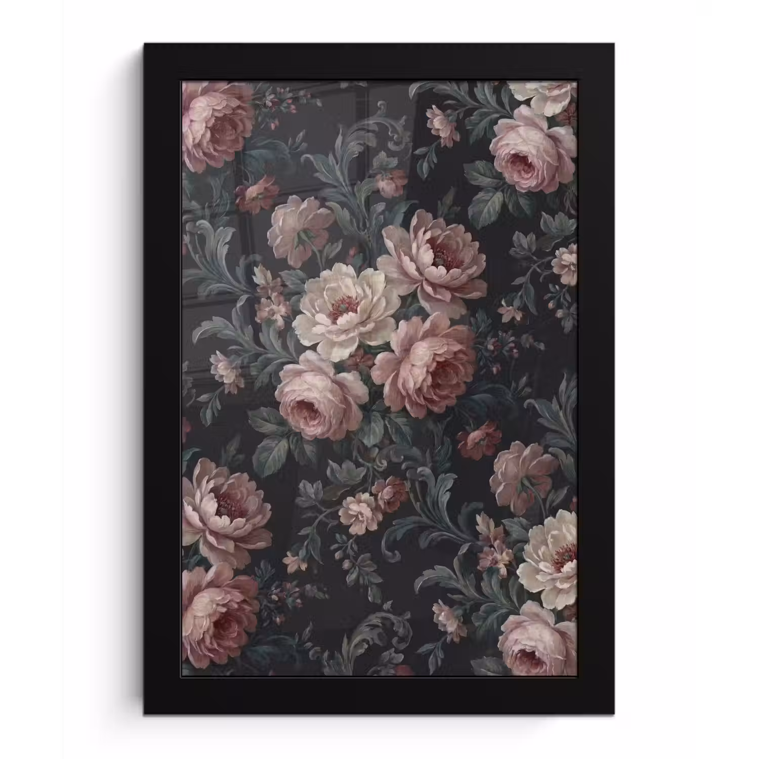 Bloemen - Patroon - Sierlijk - Roze - Donker fotolijst zwart zonder passe partout klein -3d