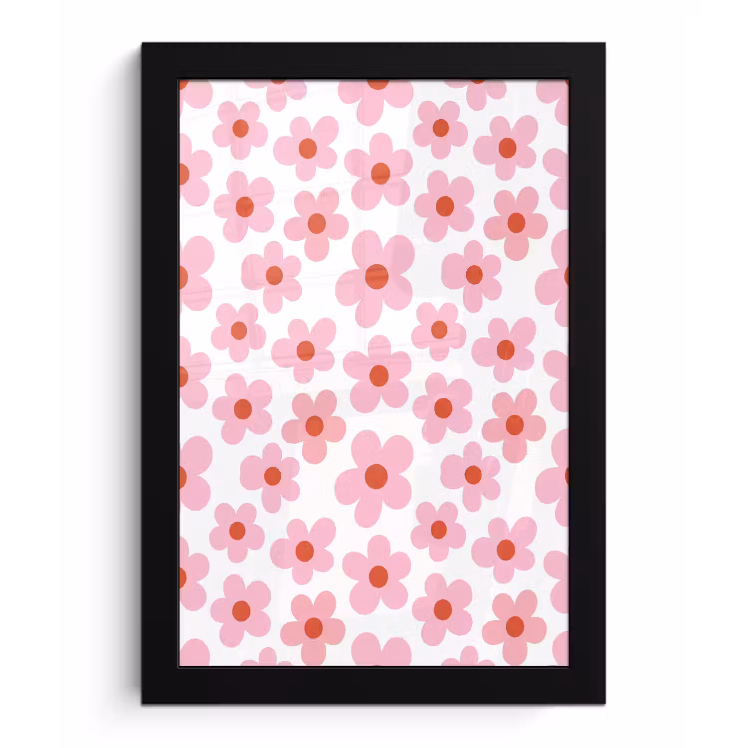 Bloemen - Patroon - Modern - Roze - Wit fotolijst zwart zonder passe partout klein -3d