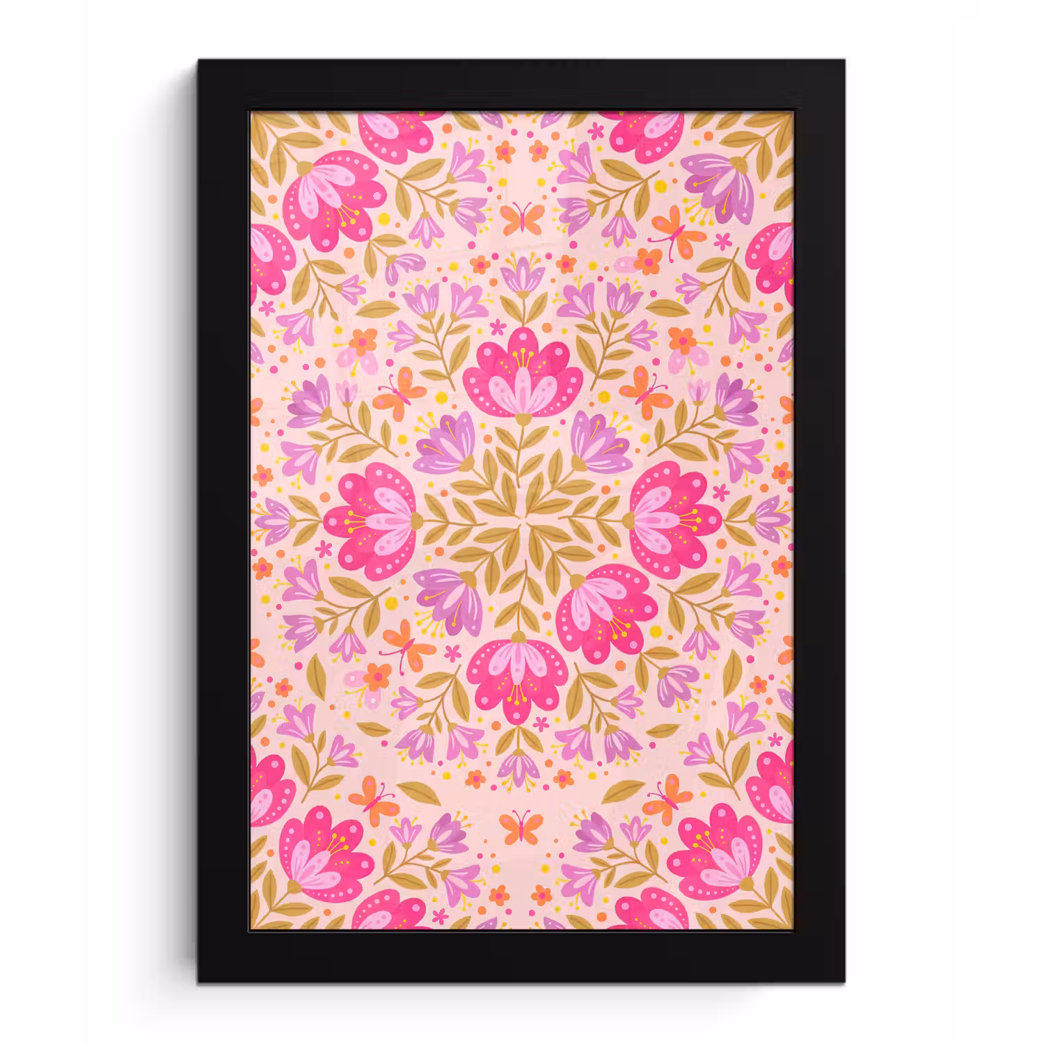 Bloemen - Patroon - Natuur - Abstract - Roze fotolijst zwart zonder passe partout klein -3d