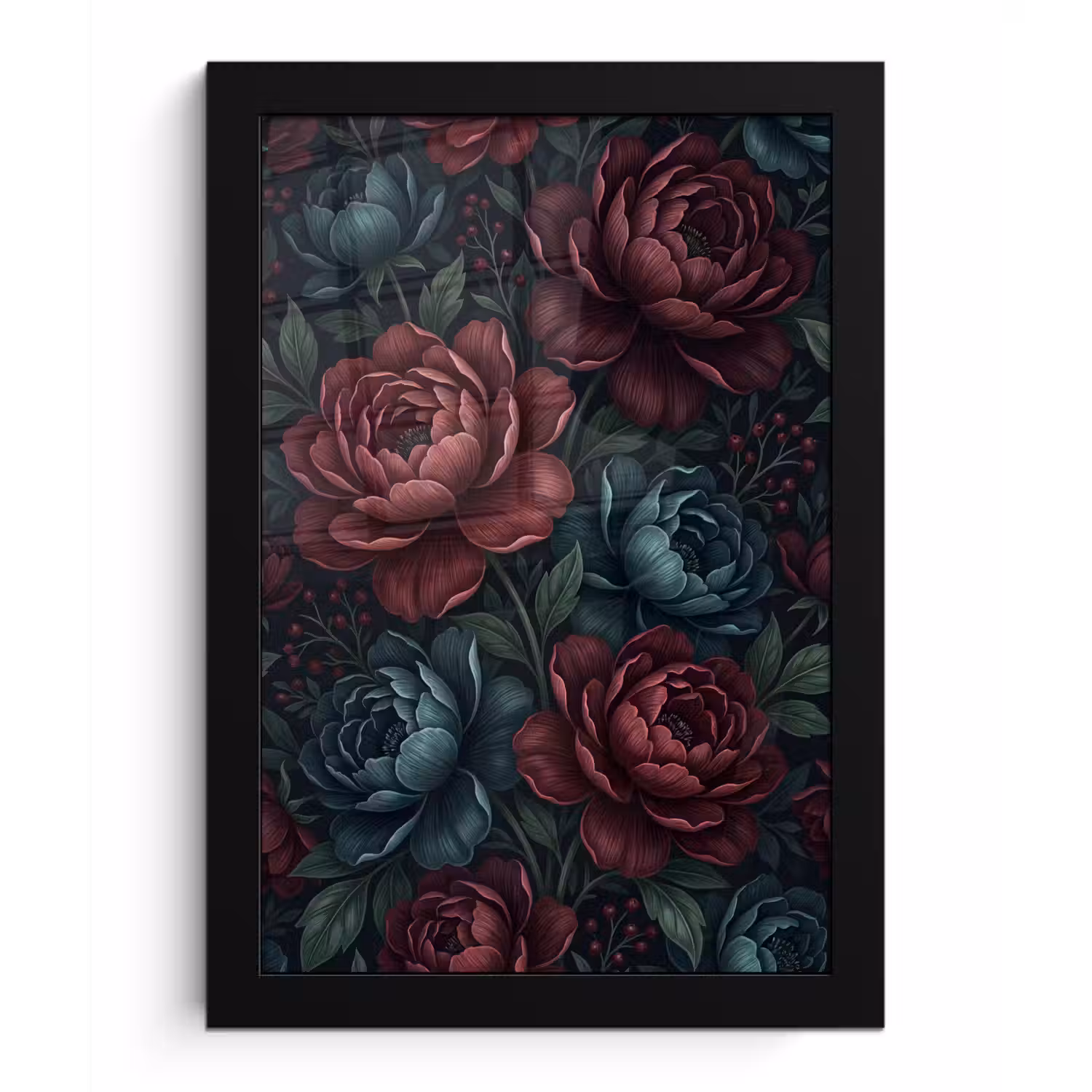 Bloemen - Patroon - Natuur - Klassiek - Donker fotolijst zwart zonder passe partout klein -3d
