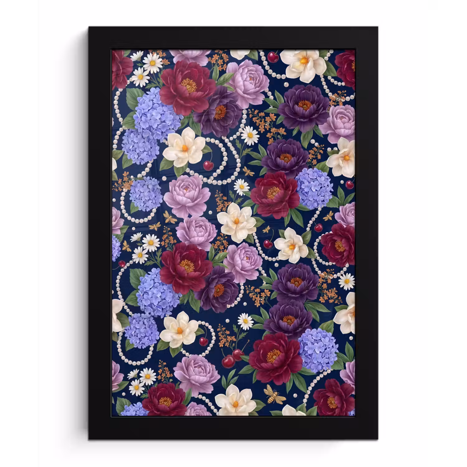 Bloemen - Parels - Decoratie - Modern - Blauw fotolijst zwart zonder passe partout klein -3d
