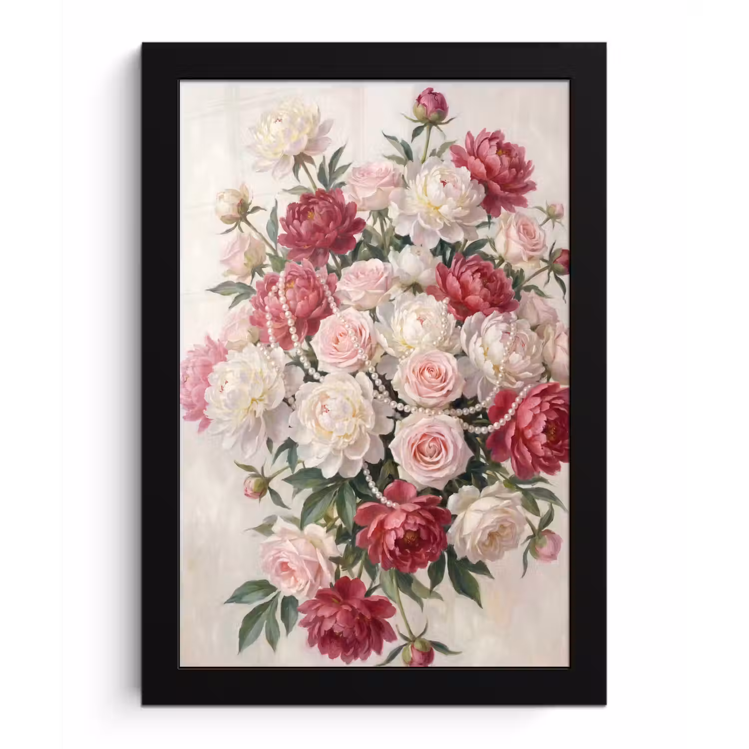 Bloemen - Parels - Romantiek - Klassiek - Roze fotolijst zwart zonder passe partout klein -3d