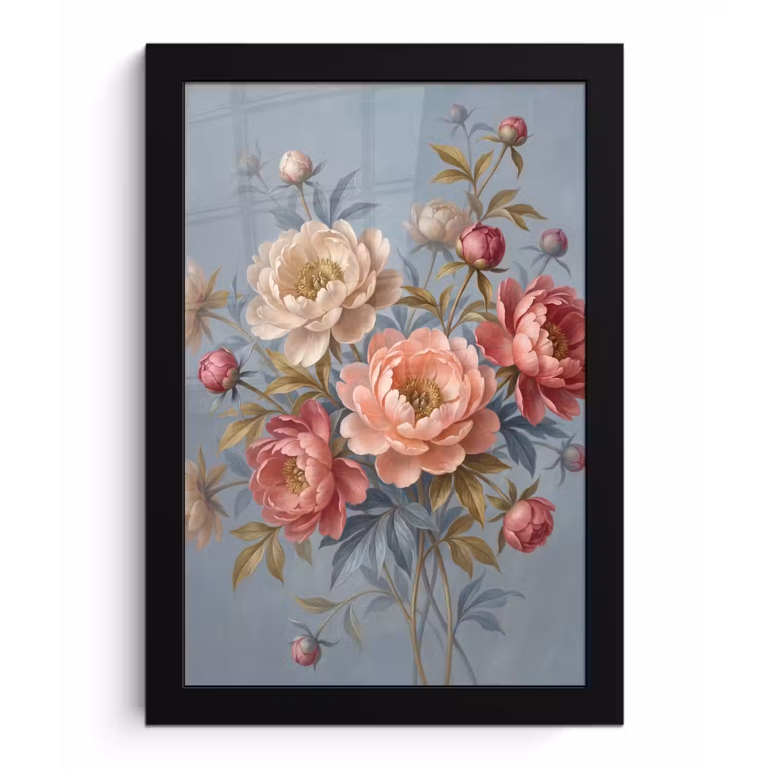 Bloemen - Roze - Beige - Modern - Natuur fotolijst zwart zonder passe partout klein -3d