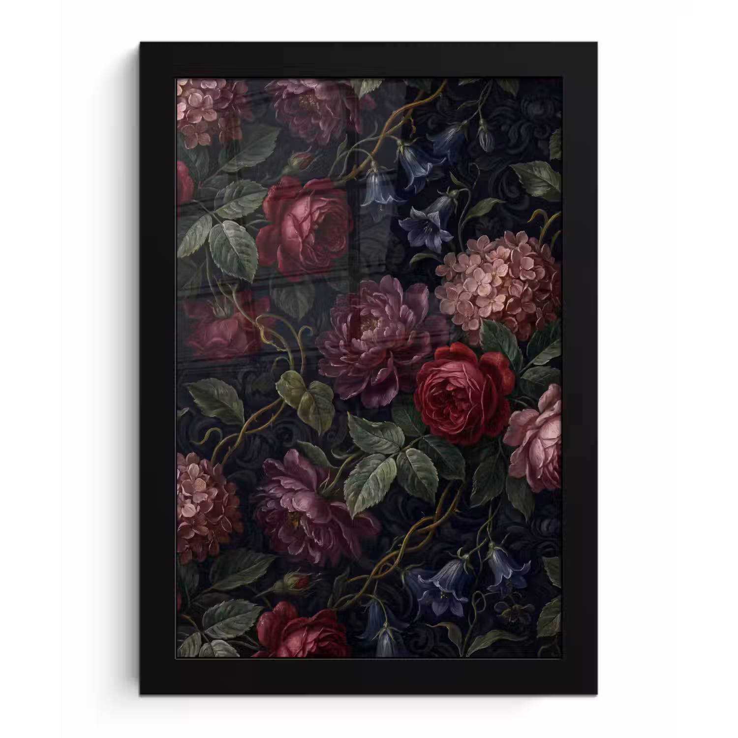 Bloemen - Rood - Klassiek - Donker - Patroon fotolijst zwart zonder passe partout klein -3d