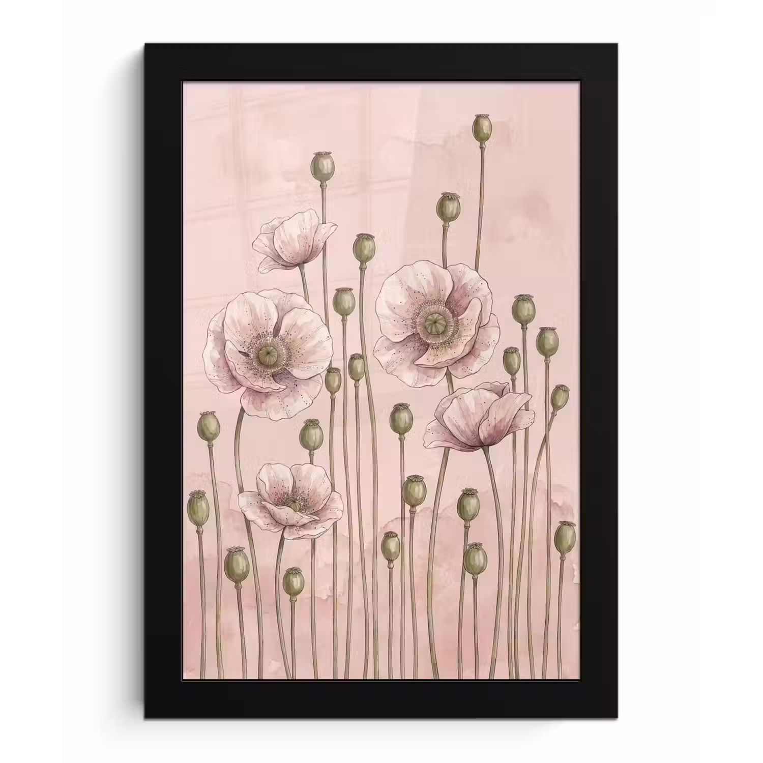 Bloemen - Zomer - Natuur - Aquarel - Roze fotolijst zwart zonder passe partout klein -3d